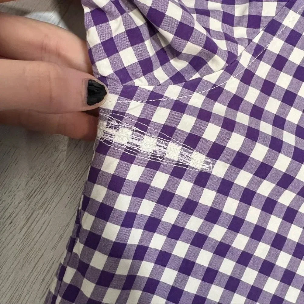 FLAW J.Crew 100% Cotton Purple White Check‎ Men's Shirt Size M